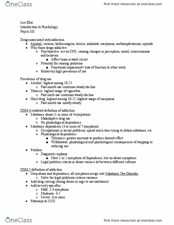 PSYCH-101 Lecture Notes - Lecture 8: Dsm-5, Binge Drinking, Physical Dependence thumbnail