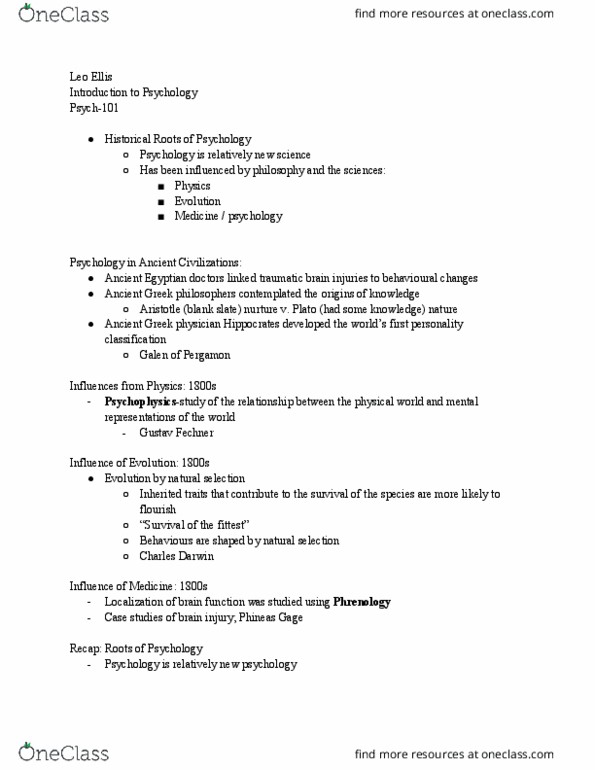 PSYCH-101 Lecture Notes - Lecture 14: Tabula Rasa, Mental Chronometry, Experimental Psychology thumbnail