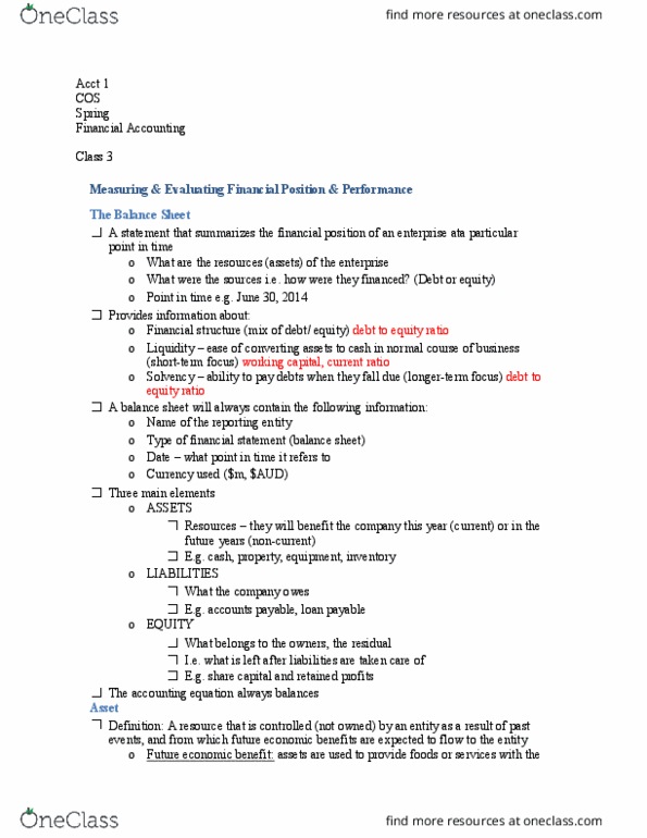 ACCT 001 Lecture Notes - Lecture 3: Accounts Payable, Accounting Equation, Financial Statement thumbnail