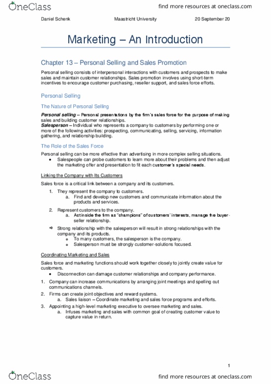 ENG ELC 220 Lecture Notes - Lecture 8: Cup-Bearer, Personal Selling, Sales Promotion thumbnail