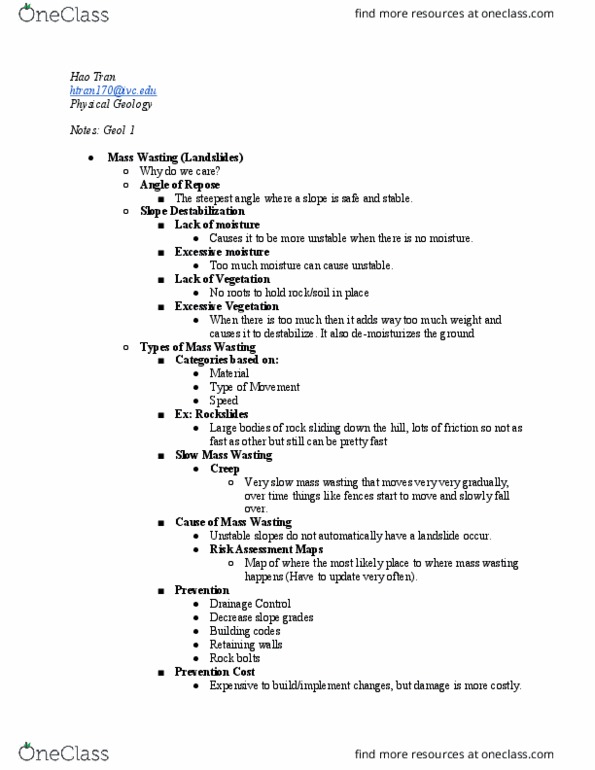 GEOL 1 Lecture Notes - Lecture 8: Pressure Gradient, Mid-Ocean Ridge, Mass Wasting thumbnail