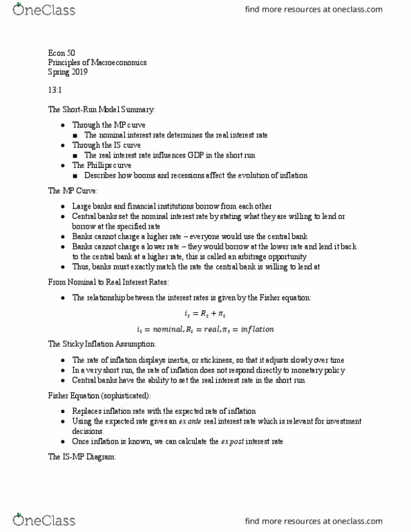 ECON 050 Lecture Notes - Lecture 25: Fisher Equation, Adaptive Expectations, Arbitrage thumbnail