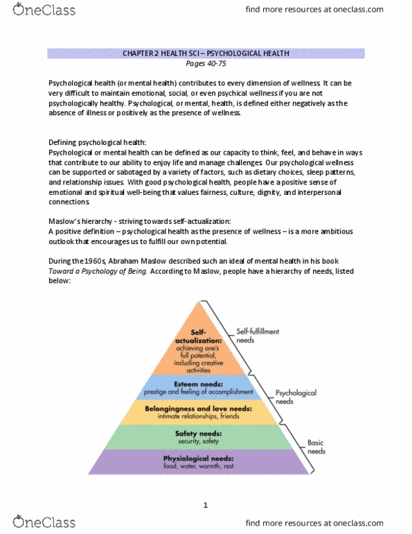 Health Sciences 1001A/B Chapter Notes - Chapter 2: Abraham Maslow, Intermittent Explosive Disorder, Tantrum thumbnail