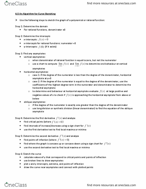 MAT135H1 Lecture Notes - Lecture 5: Synthetic Division, Asymptote, Inflection thumbnail