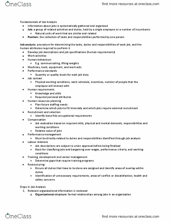HRM200 Chapter Notes - Chapter 4: Natural Units, Job Analysis, Job Evaluation thumbnail