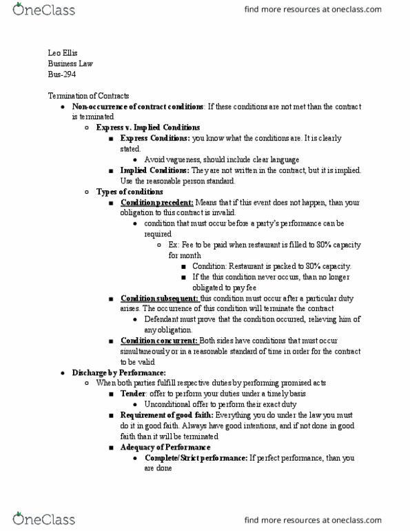 BUS-294 Lecture Notes - Lecture 8: Condition Subsequent, Condition Precedent thumbnail