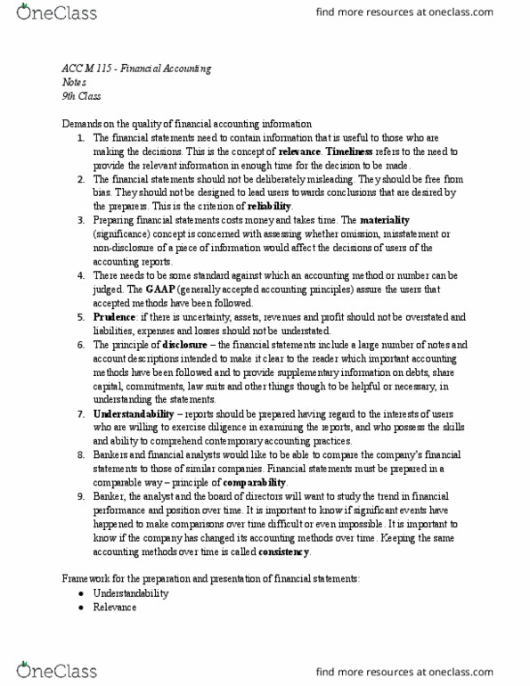 ACC M115 Lecture Notes - Lecture 9: Financial Statement, Faithful Representation, Accrual thumbnail