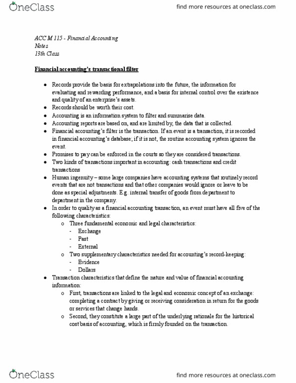 ACC M115 Lecture Notes - Lecture 13: Historical Cost, Internal Control, Accounts Receivable thumbnail