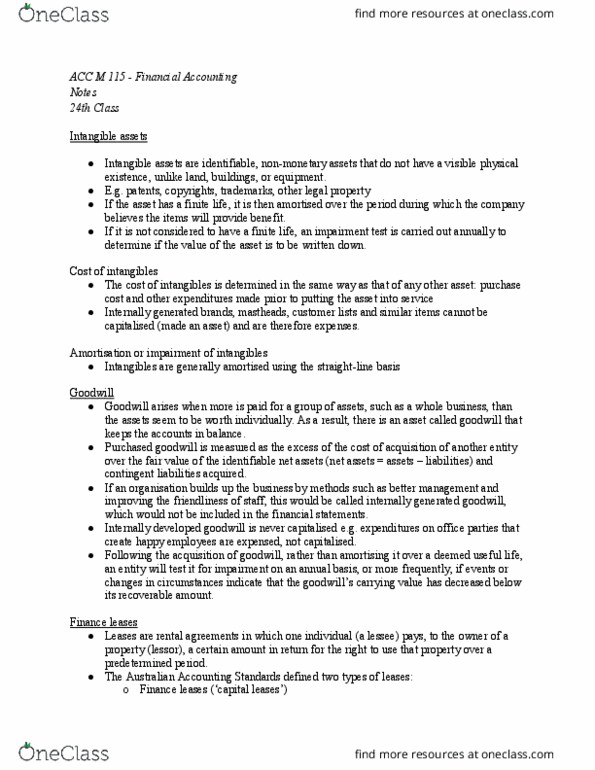 ACC M115 Lecture Notes - Lecture 24: Financial Statement, Operating Lease, Finance Lease thumbnail