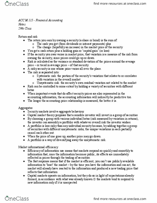 ACC M115 Lecture Notes - Lecture 29: Capital Market, Systematic Risk, Standard Deviation thumbnail