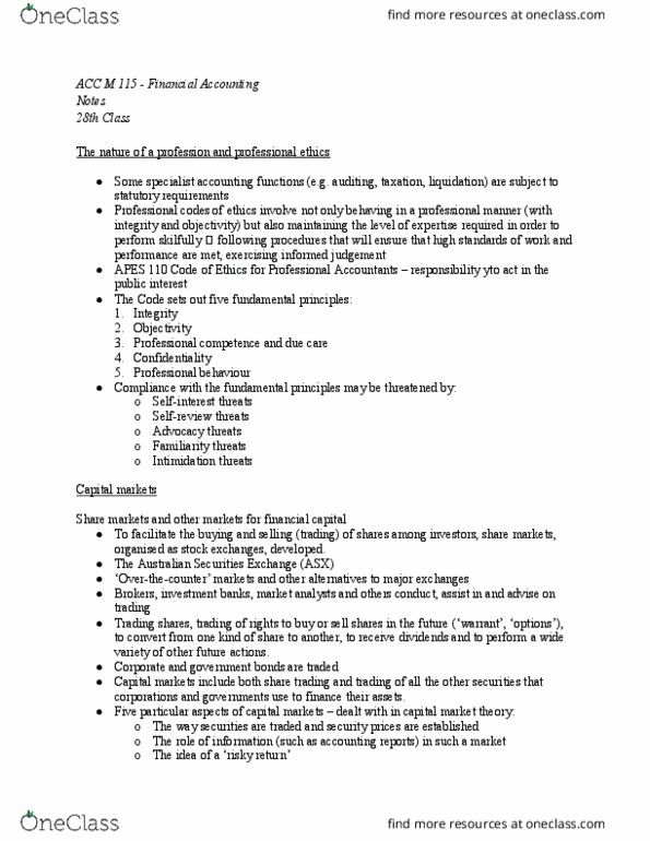 ACC M115 Lecture Notes - Lecture 28: Australian Securities Exchange, Capital Market thumbnail