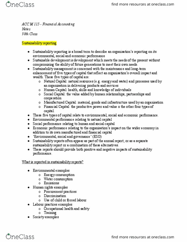 ACC M115 Lecture Notes - Lecture 30: Sustainability Reporting, Natural Capital, Financial Statement thumbnail