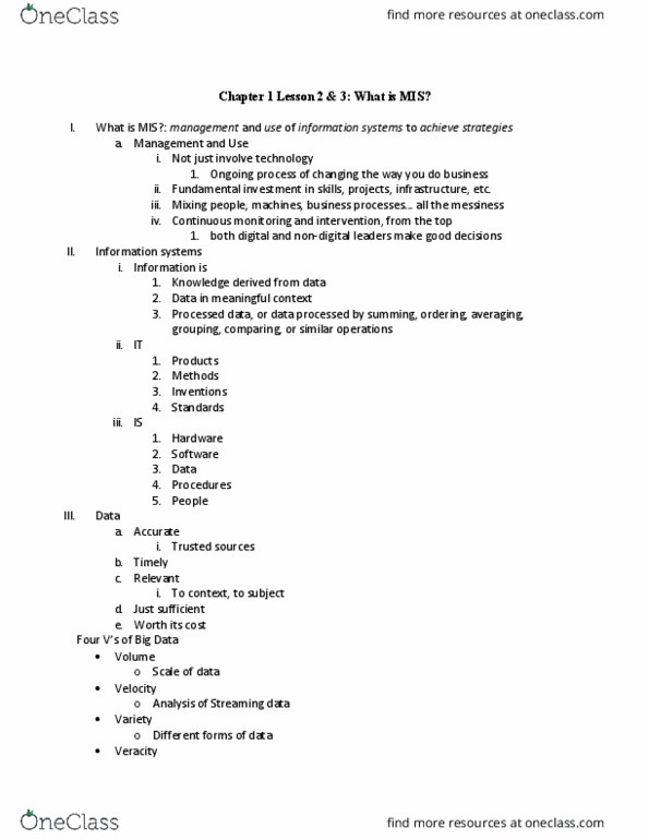 BUS4 188 Lecture Notes - Lecture 2: Information System thumbnail