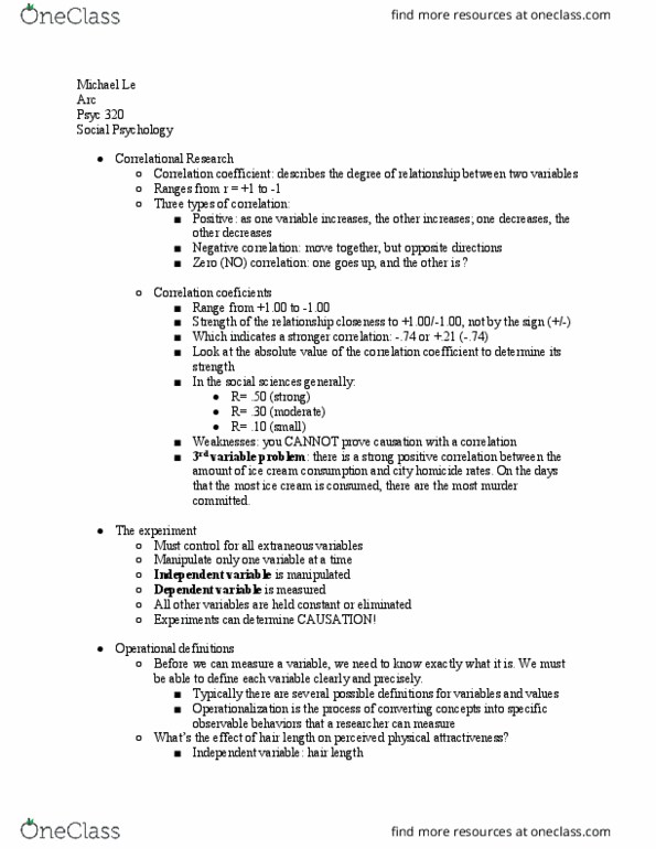 PSYC 320 Lecture Notes - Lecture 15: City Homicide, Dependent And Independent Variables, Physical Attractiveness thumbnail