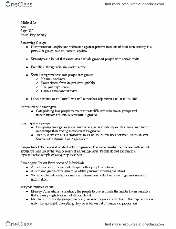 PSYC 320 Lecture Notes - Lecture 19: Ageism, Subtyping, Realistic Conflict Theory thumbnail