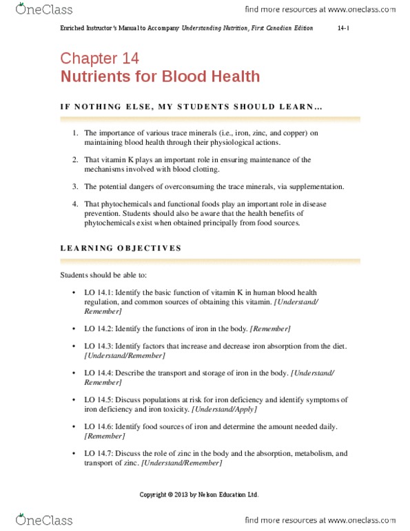 KINE 4020 Chapter Notes - Chapter 14: Vitamin K, Nutraceutical, Health Canada thumbnail