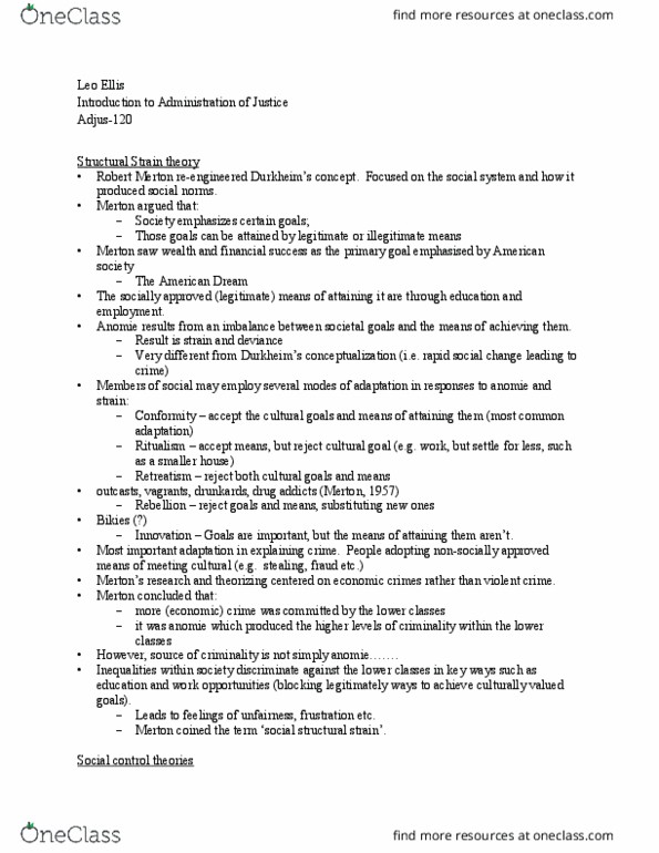 ADJUS-120 Lecture Notes - Lecture 19: Anomie, Social Control, Ritualism In The Church Of England thumbnail