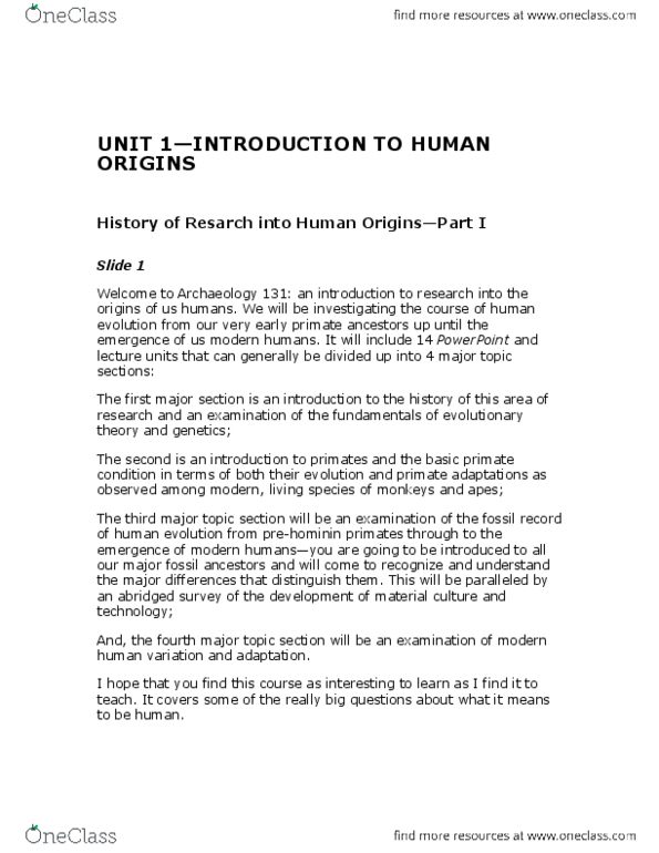 ARCH 131 Lecture Notes - Human Evolution, Biological Anthropology, Microsoft Powerpoint thumbnail