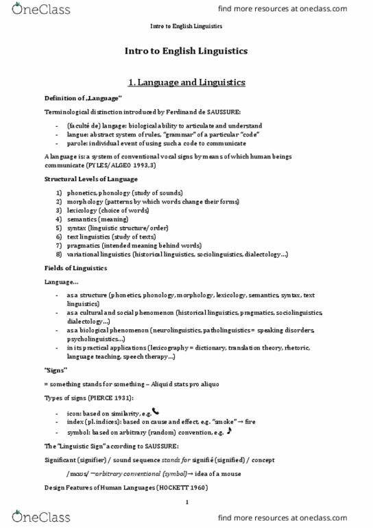 ENG ELC 220 Lecture Notes - Lecture 4: Lexicology, Lexicography, Speech-Language Pathology thumbnail