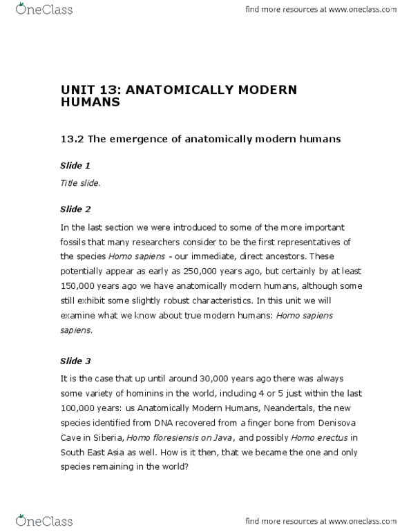 ARCH 131 Lecture Notes - Recent African Origin Of Modern Humans, Archaic Humans, Homo Floresiensis thumbnail