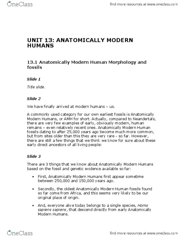 ARCH 131 Lecture Notes - Homo Erectus, Neanderthal, Mastoid Part Of The Temporal Bone thumbnail