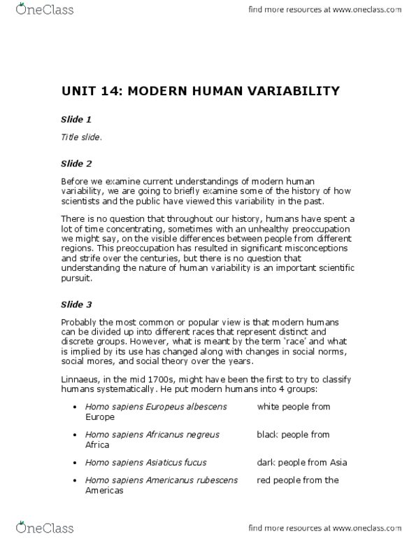 ARCH 131 Lecture Notes - Johann Friedrich Blumenbach, Human Variability, Carl Linnaeus thumbnail