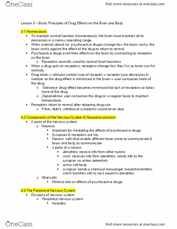 PS268 Lecture Notes - Lecture 3: Psychoactive Drug, Peripheral Nervous System, Neurotransmission thumbnail