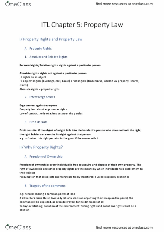 REGNRSG 105 Lecture Notes - Lecture 48: Erga Omnes, Droit De Suite, Property Law thumbnail