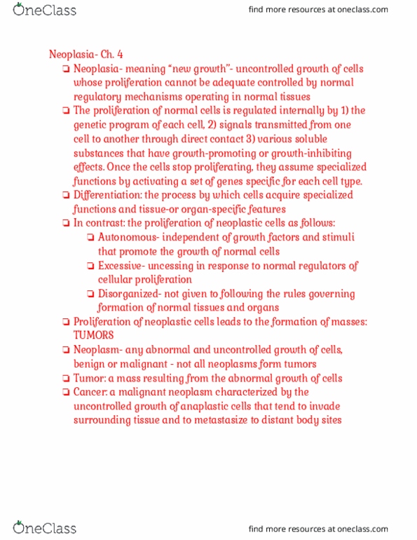 RIU 330 Lecture Notes - Lecture 50: Cancer, Anaplasia, Rhabdomyoma thumbnail