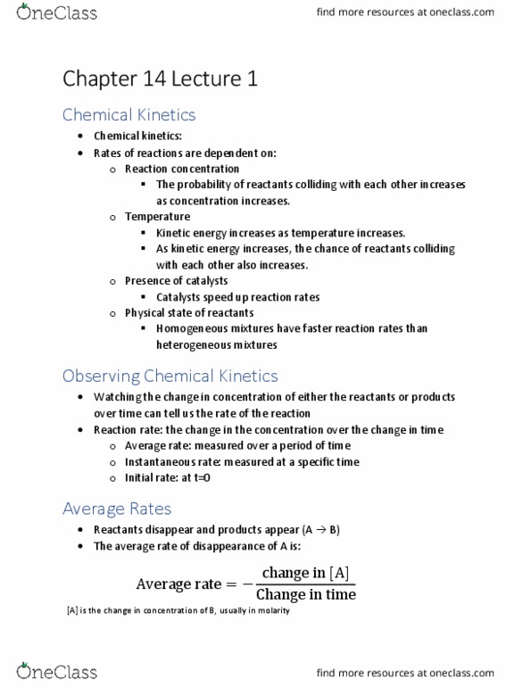 CHE-1102 Lecture Notes - Lecture 16: Reaction Rate, Chemical Kinetics, Negative Number thumbnail