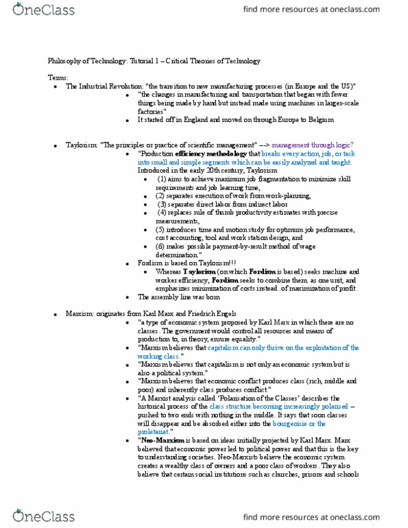 DANCEST 805 Lecture Notes - Lecture 15: Friedrich Engels, Scientific Management, Time And Motion Study thumbnail
