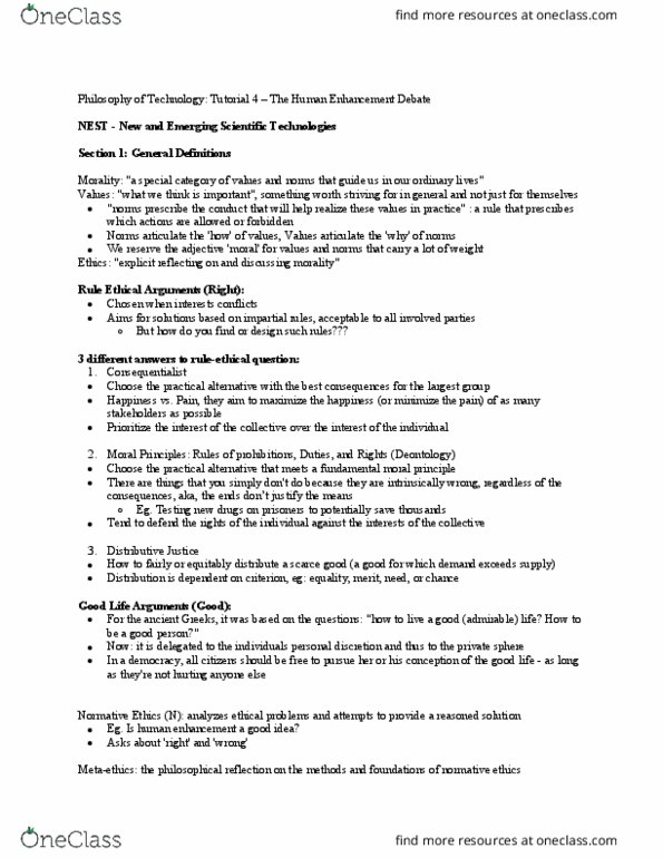 DANCEST 805 Lecture Notes - Lecture 6: Normative Ethics, Meta-Ethics, Human Enhancement thumbnail
