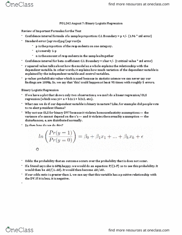 POL242Y5 Lecture Notes - Lecture 19: Odds Ratio, Standard Error, Homoscedasticity thumbnail