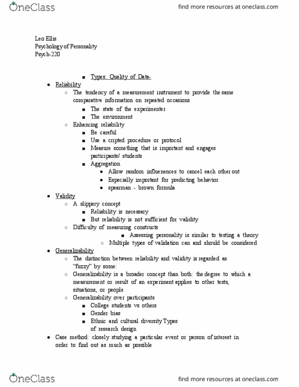 PSYCH-220 Lecture Notes - Lecture 7: Personality Test, Dependent And Independent Variables, 16Pf Questionnaire thumbnail