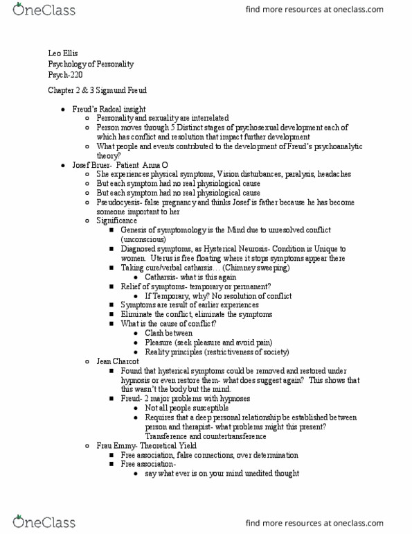 PSYCH-220 Chapter Notes - Chapter 2: Psychosexual Development, Countertransference, False Pregnancy thumbnail