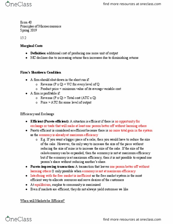 ECON 040 Lecture Notes - Lecture 30: Pareto Efficiency, Average Variable Cost, Diminishing Returns thumbnail