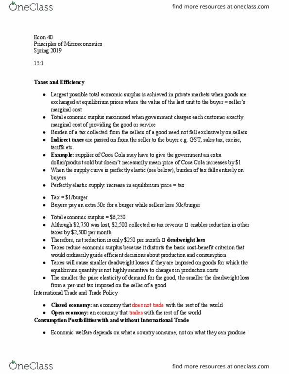 ECON 040 Lecture Notes - Lecture 29: Deadweight Loss, Economic Surplus, Economic Equilibrium thumbnail