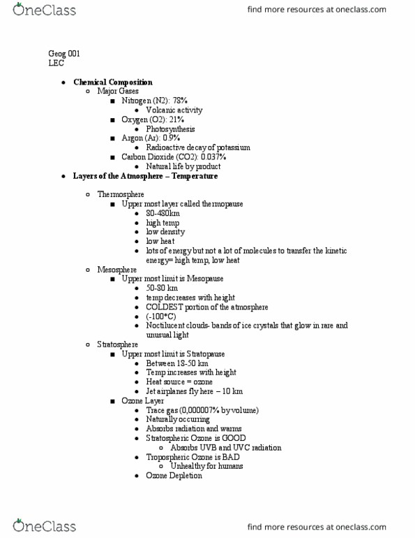 GEOG 001 Lecture Notes - Lecture 3: Argon, Radioactive Decay, Stratopause thumbnail