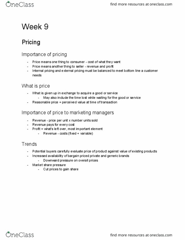 BUSI 2204 Lecture Notes - Lecture 10: Fixed Cost, Price Skimming, Integrated Marketing Communications thumbnail