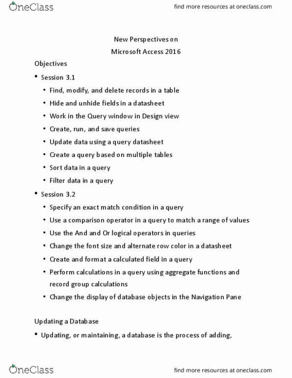 SMS221 Chapter Notes - Chapter 3: Microsoft Access, Recordset thumbnail