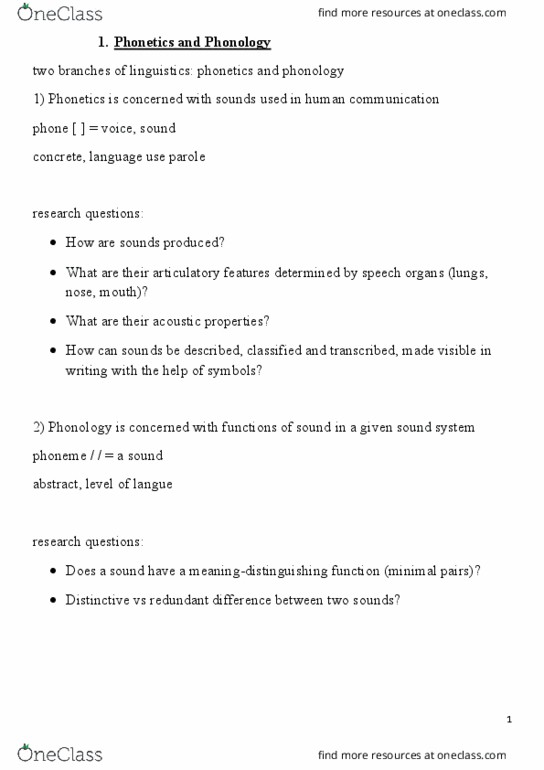 A S L 3 Lecture Notes - Lecture 9: Speech Organ, Minimal Pair, Phonetics thumbnail