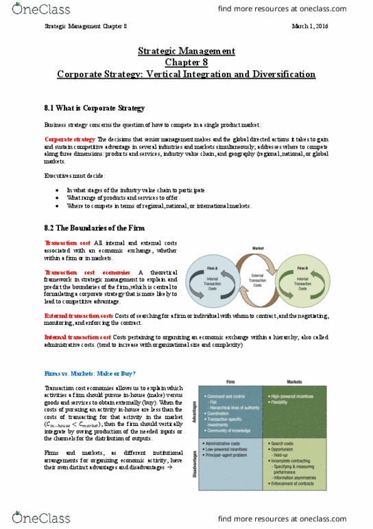 A S L 3 Lecture Notes - Lecture 11: Transaction Cost, Strategic Management, Vertical Integration thumbnail