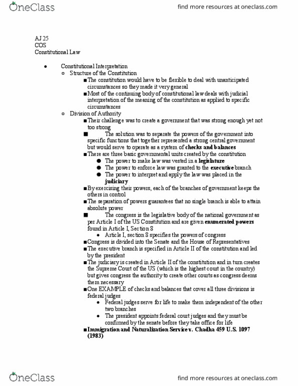 AJ 025 Lecture Notes - Lecture 19: Enumerated Powers, United Steelworkers, Case Citation thumbnail