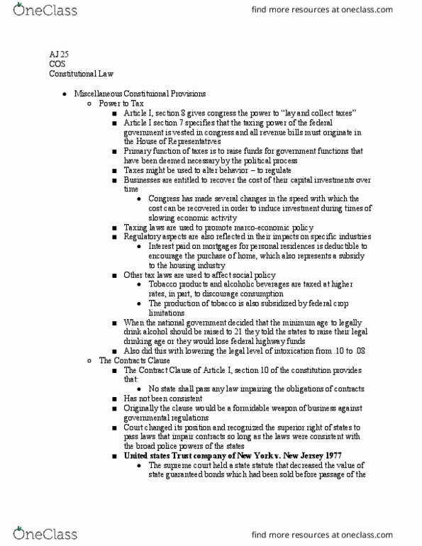 AJ 025 Lecture Notes - Lecture 24: Legal Drinking Age, Contract Clause, Trust Company thumbnail