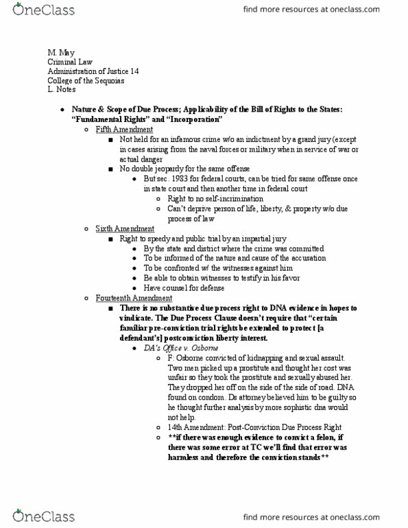 AJ 014 Lecture Notes - Lecture 4: Condom, Incorporation Of The Bill Of Rights thumbnail
