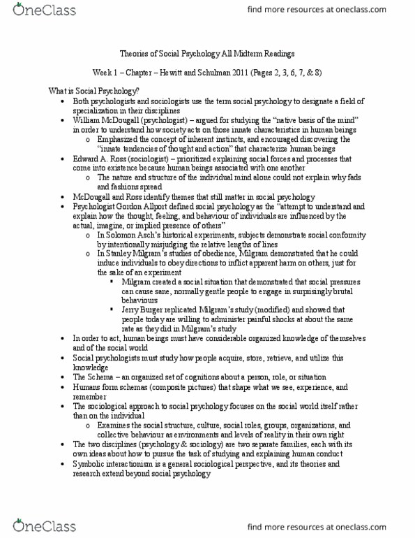 SOCPSY 2YY3 Chapter Notes - Chapter Midterm: William Mcdougall (Psychologist), Gordon Allport, Symbolic Interactionism thumbnail