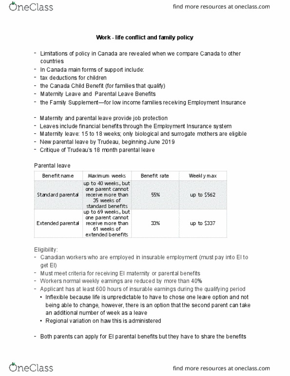 SOCIOL 1C03 Lecture Notes - Lecture 6: Unemployment Benefits, Parental Leave thumbnail