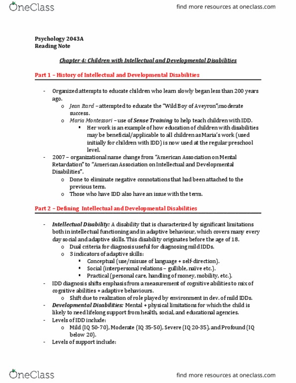 Psychology 2043A/B Chapter Notes - Chapter 4: Maria Montessori, Social Skills, Linguistic System thumbnail