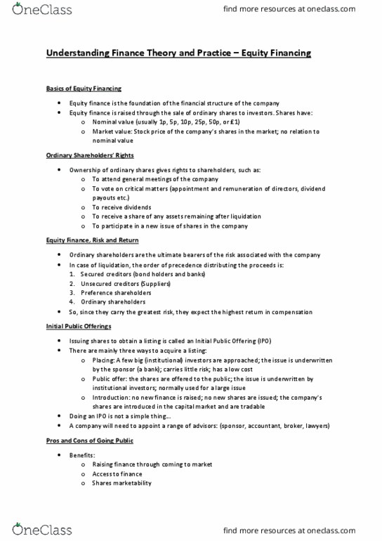 ECON 1 Lecture Notes - Lecture 8: Rights Issue, Scrip, Capital Market thumbnail