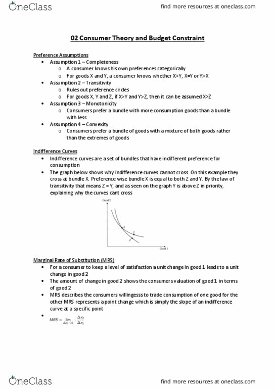 PHYSICS 102 Lecture Notes - Lecture 27: Budget Constraint, Partial Derivative, Indifference Curve thumbnail
